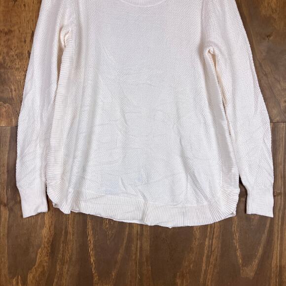 Ann Taylor LOFT Womens Sweater Cream Knit Crew Neck Long Sleeve 100% Cotton S - Picture 3 of 12